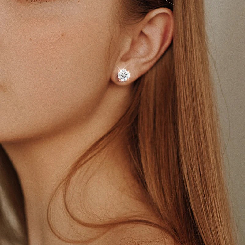 Round Cut 0.2-3CT Moissanite Stud Earrings With 925 Sterling Silver And 18k Gold Plating