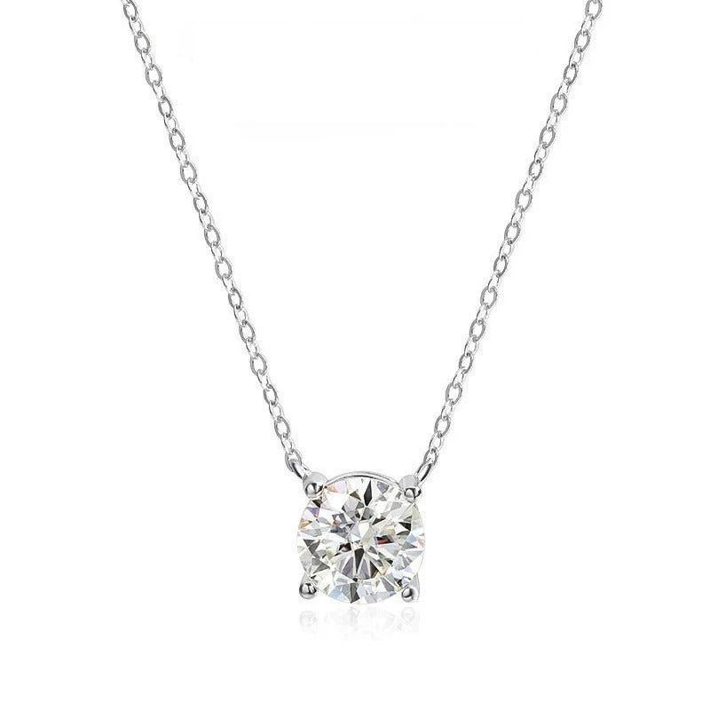 Round Cut 1-5CT Moissanite Necklace in 925 Sterling Silver Chain