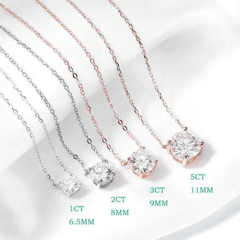 Round Cut 1-5CT Moissanite Necklace in 925 Sterling Silver Chain