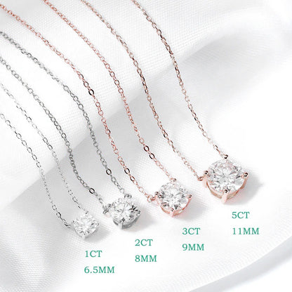 Round Cut 1-5CT Moissanite Necklace in 925 Sterling Silver Chain
