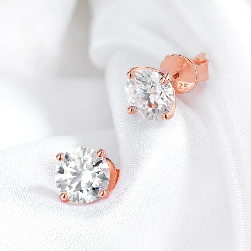 Round Cut 0.2-3CT Moissanite Stud Earrings With 925 Sterling Silver And 18k Gold Plating