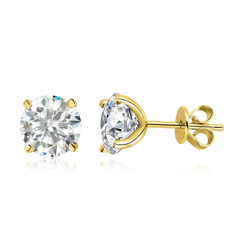 Round Cut 0.2-3CT Moissanite Stud Earrings With 925 Sterling Silver And 18k Gold Plating