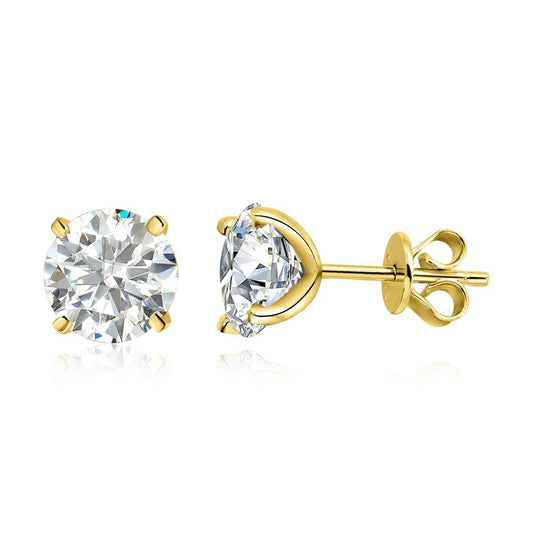 Round Cut 0.2-3CT Moissanite Stud Earrings With 925 Sterling Silver And 18k Gold Plating